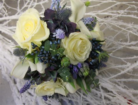 The Flower Magician Blue And Frosted Ivory Winter Wedding Bouquet