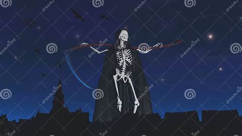 The Grim Reaper At The Cemetery The Night Stock Illustration