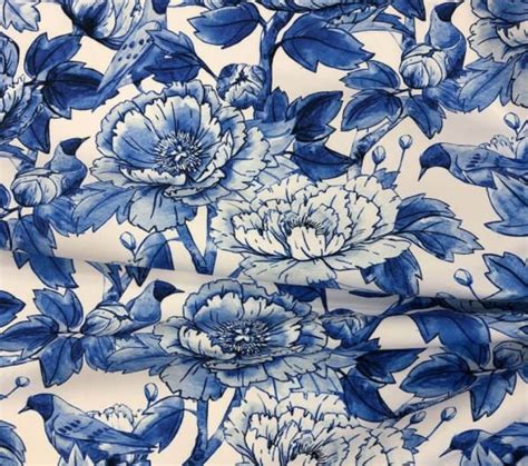Blue Floral Fabric Yard Upholstery Fabric Blue And White Etsy