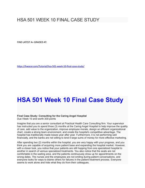 Hsa 501 Week 10 Final Case Study Case Study Study Hsa