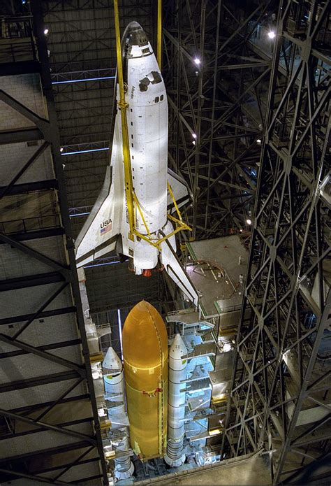 Space Shuttle Being Stacked Inside The Vab Rnasa