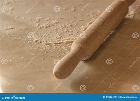 A Dough For Rolling A Rolling Pin A Kitchen Stock Image Image Of