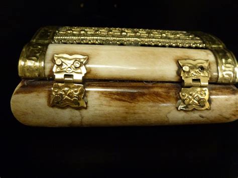 Bone Trinket Box With Decorative Brass Trim And Owl Clasp And Hinges India 1735547683