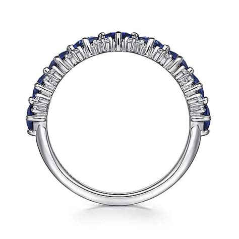 14k White Gold Diamond And Princess Cut Blue Sapphire Ring