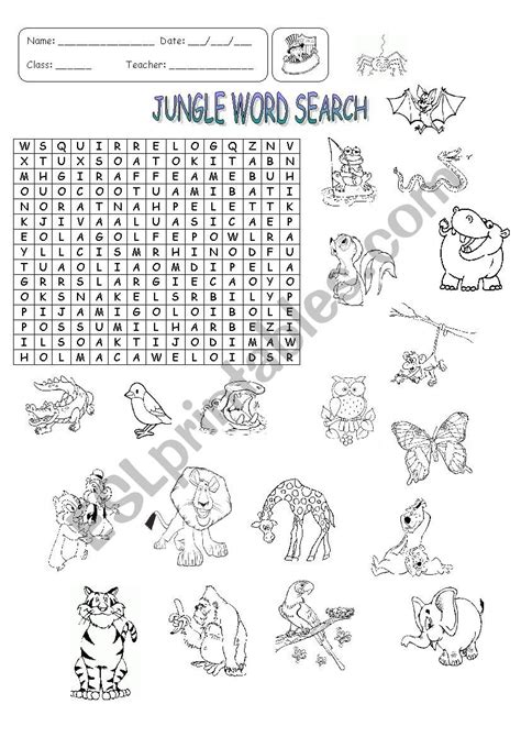 Jungle Animals Word Search Esl Worksheet By Leticiatoliveira