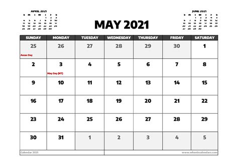 • printable monthly calendar 2021 with 12 month calendar 2021 on 12 pages (one month per page), including federal holidays and week starts on sunday. May 2021 Calendar Australia with Holidays