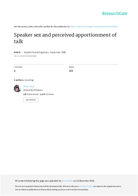 Pdf Speaker Sex And Perceived Apportionment Of Talk Donia Scott