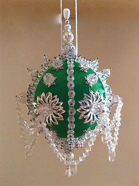 Icy Emerald Satin Beaded Christmas Ornament Kit Ebay Beaded Christmas Ornaments Handmade