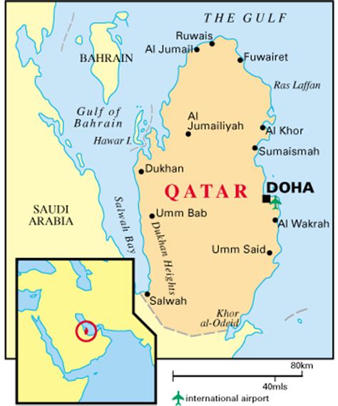 Physical map of qatar showing major cities, terrain, national parks, rivers, and surrounding countries with international borders and outline maps. 1st Doha International Astronomy Conference ...