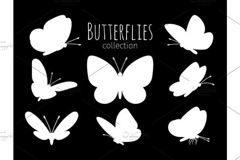 White Butterfly Silhouettes Butterfly Silhouette Vector White Isolated