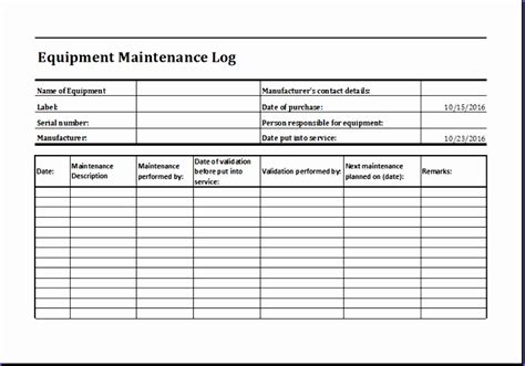 Microsoft excel worksheets and templates. 11 Equipment Maintenance Log - Excel Templates - Excel ...