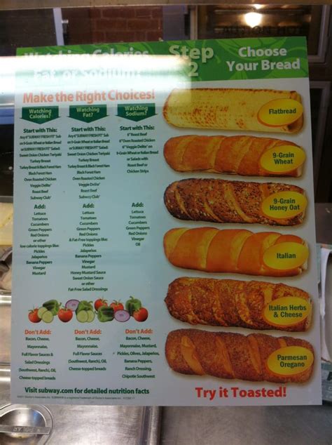 All The Bread Choices And Nutritional Info Yelp