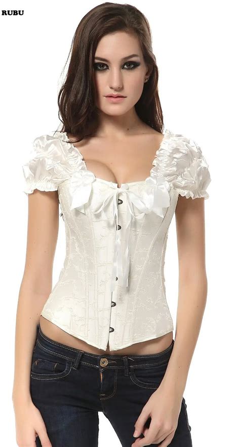 new arrive women s ruffles row corset with embroidered full steel boned corset lace up sexy
