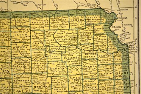Kansas Map Of Kansas Wall Art Decor Vintage 1930s Yellow