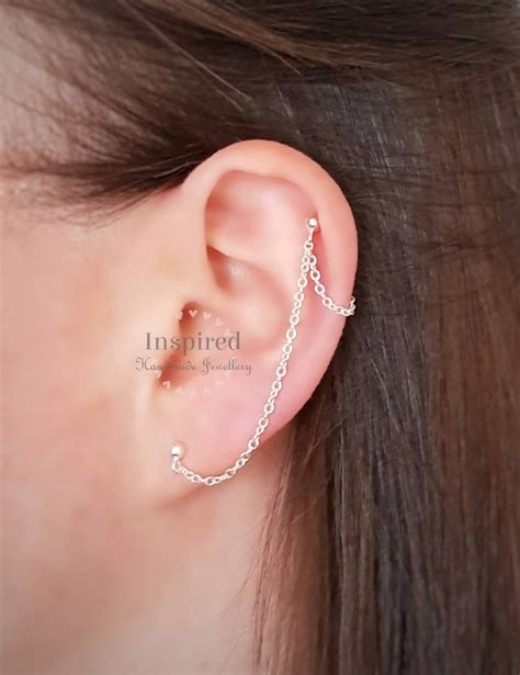 Sterling Silver Helix Cartilage To Lobe Double Chain Double Etsy Uk