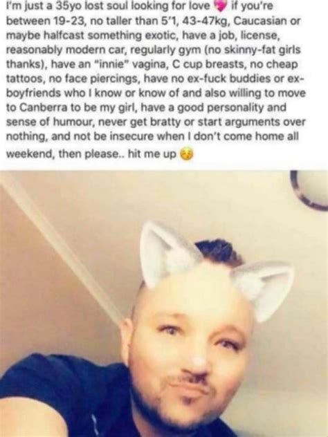 man slammed for dating advert seeking woman with c cup boobs and innie vagina hot world report