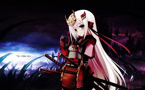 Dark Katana Samurai Long Hair Ribbons Weapons Armor