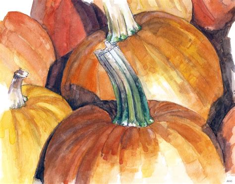 Pumpkin Painting Print From Original от Thecolorfulcatstudio Watercolor