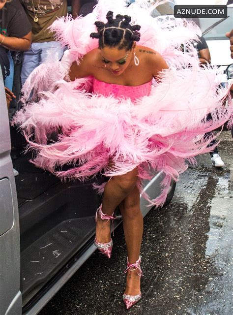 rihanna sexy in a pink dress during kadooment day parade in st michael parish barbados aznude