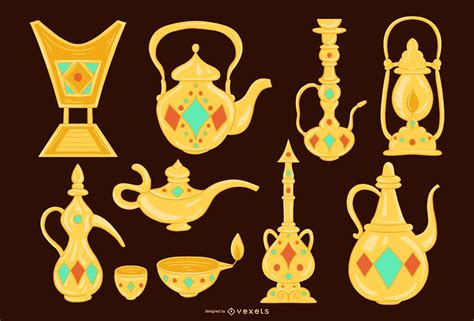 Arabic Golden Objects Design Pack Vector Download