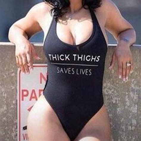 2018 High Cut Thick Thighs Saves Lives Funny Letter Swimsuit One Piece