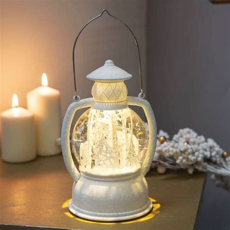 Led White Glitter Snow Globe Lantern Christmas Decoration
