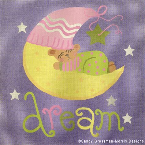 Sleepy Bear Moon Needlepoint By Lifestyle Designer Sandy Grossman