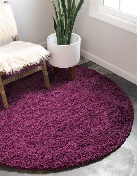 Eggplant Purple 6' x 6' Solid Shag Round Rug | Rugs.ca