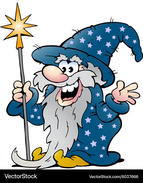 Cartoon Of A Happy Old Wizard Magic Man Royalty Free Vector