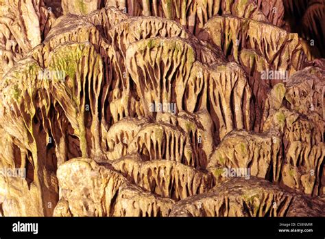 Rock Formations In A Cave In Gibraltar Showing Limestone Deposits Stock