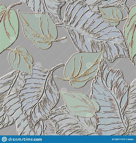 Embossed Leafy Light 3d Seamless Pattern Relief Background Repeat