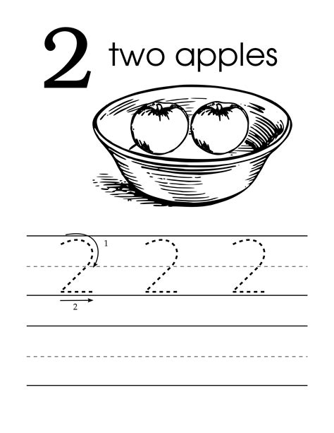 Number 2 Two Handwriting Worksheet Preschool Level With Apples In A