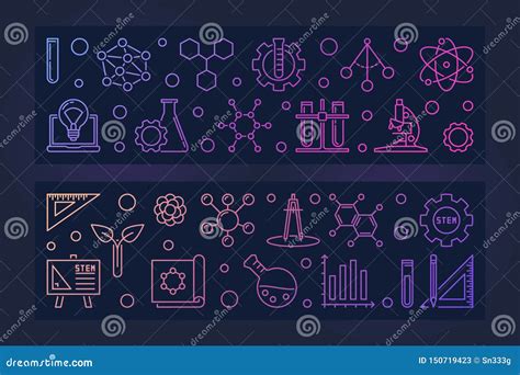 Set Of 2 Stem Education Vector Colored Linear Banners Stock Vector