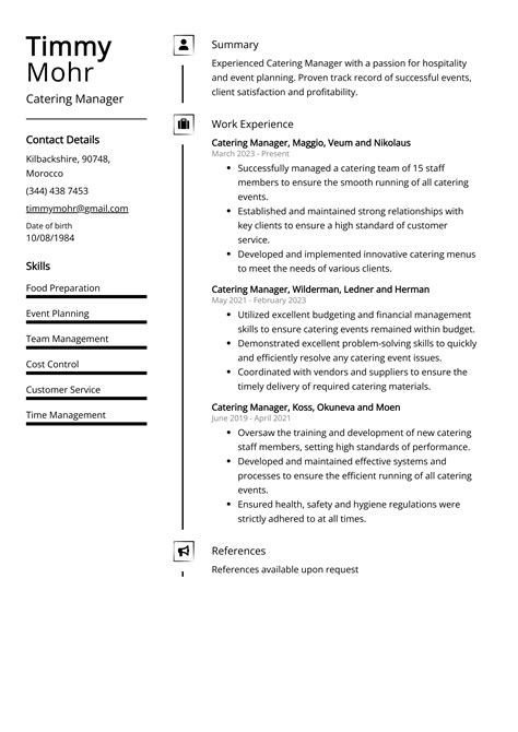 Catering Manager Resume Example Free Guide