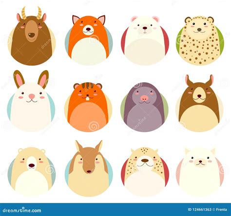 Set Of Avatars Icons With Cute Animals Stock Vector Illustration Of