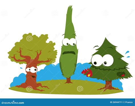 Funny Trees Cartoon Characters Collection Comic Trees With Cute Faces