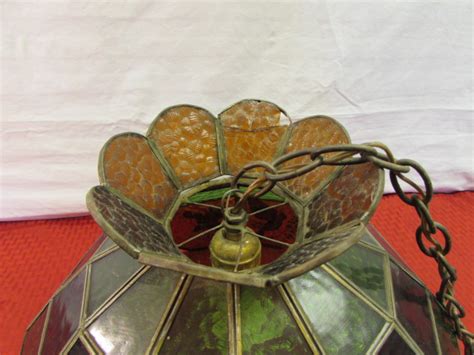 Lot Detail Vintage Stained Glass Hanging Swag Lamp