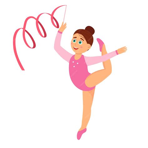 gimnasta chica hacer ejercicio físico gimnasia rítmica con cinta ilustración de dibujos