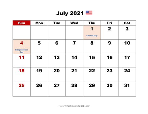 July 2021 Calendar Printable Calendar Printables Free Templates