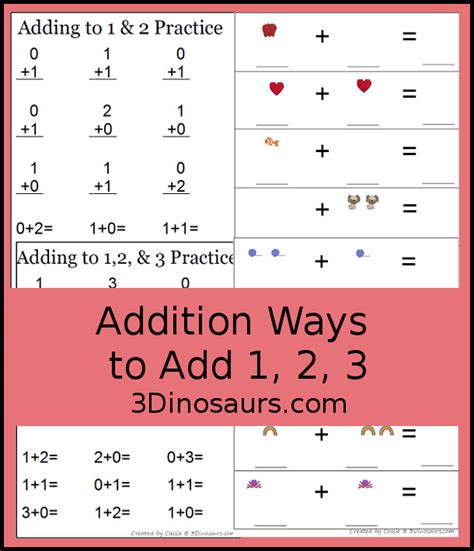 Ways To Add Addition Flashcards And Counting 3 Dinosaurs