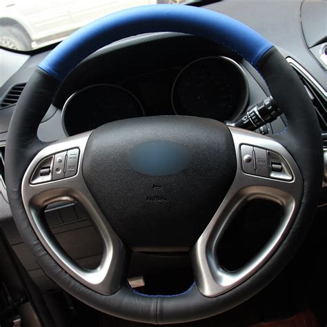 Black Natural Leather Blue Natural Leather Car Steering Wheel Cover For