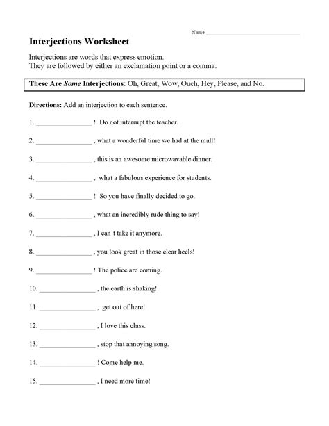 Interjections Worksheet Preview