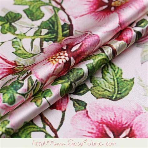 Large Floral Print Pink Stretch Silk Satin Fabric For Sewing Floral