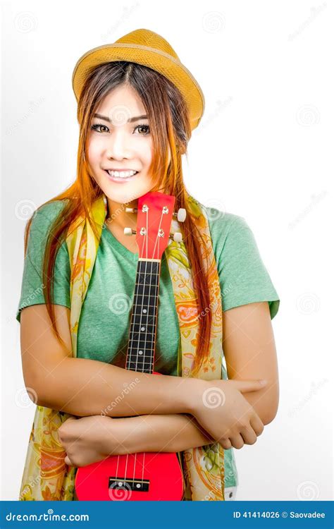 Aian Woman Enjoy Her Ukulele Stock Photo Image Of Attractive