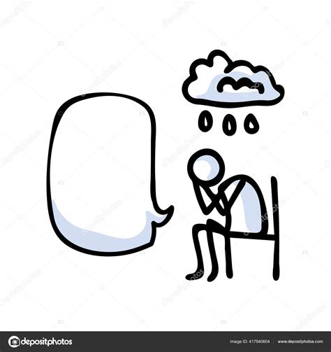 Hand Drawn Stickman Sad Crying Concept With Speech Bubble Simple