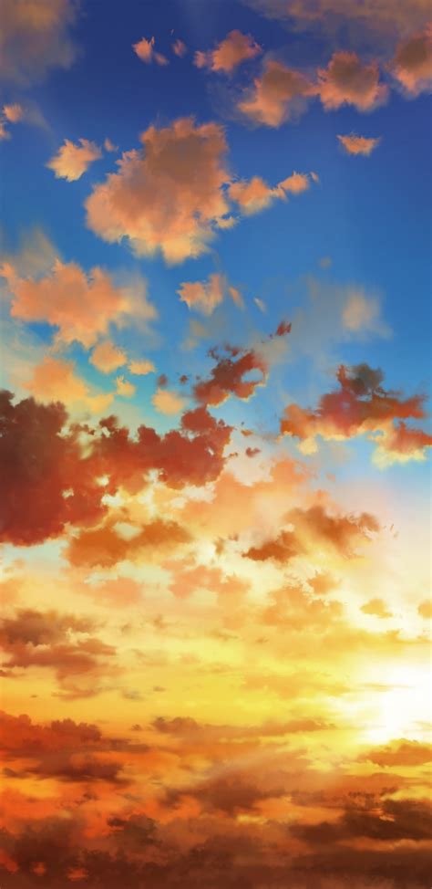 Download 1440x2960 Anime Landscape Sunset Clouds Sky