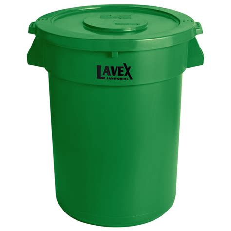 Lavex Janitorial 32 Gallon Green Round Commercial Trash Can And Lid