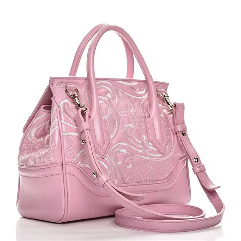 Versace Calfskin Embroidered Medium Baroque Palazzo Empire Bag Pink 229659