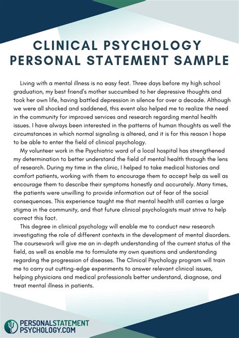 Clinical Psychology Personal Statement Sample Clinical Psychology