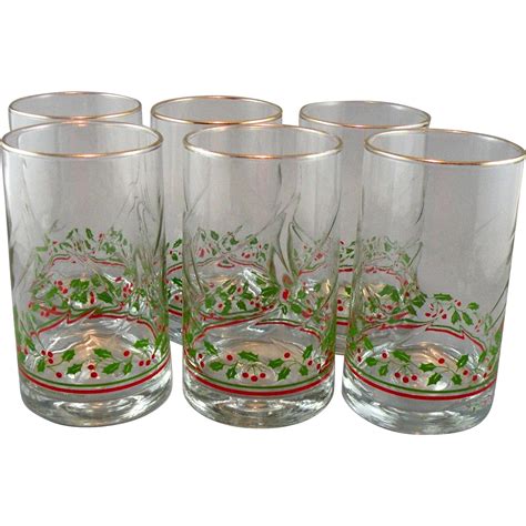 Libbey Christmas Beverage Glasses With Holly And Berries Set Of 6 Christmas Drinks Dinner